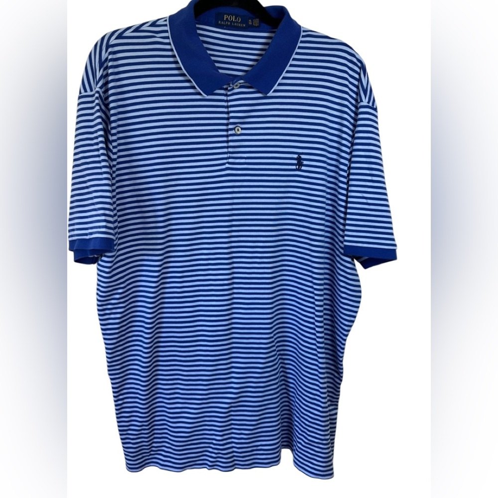 Polo Ralph Lauren Light and Dark Blue Stripe Size XL Short Sleeve Golf Preppy